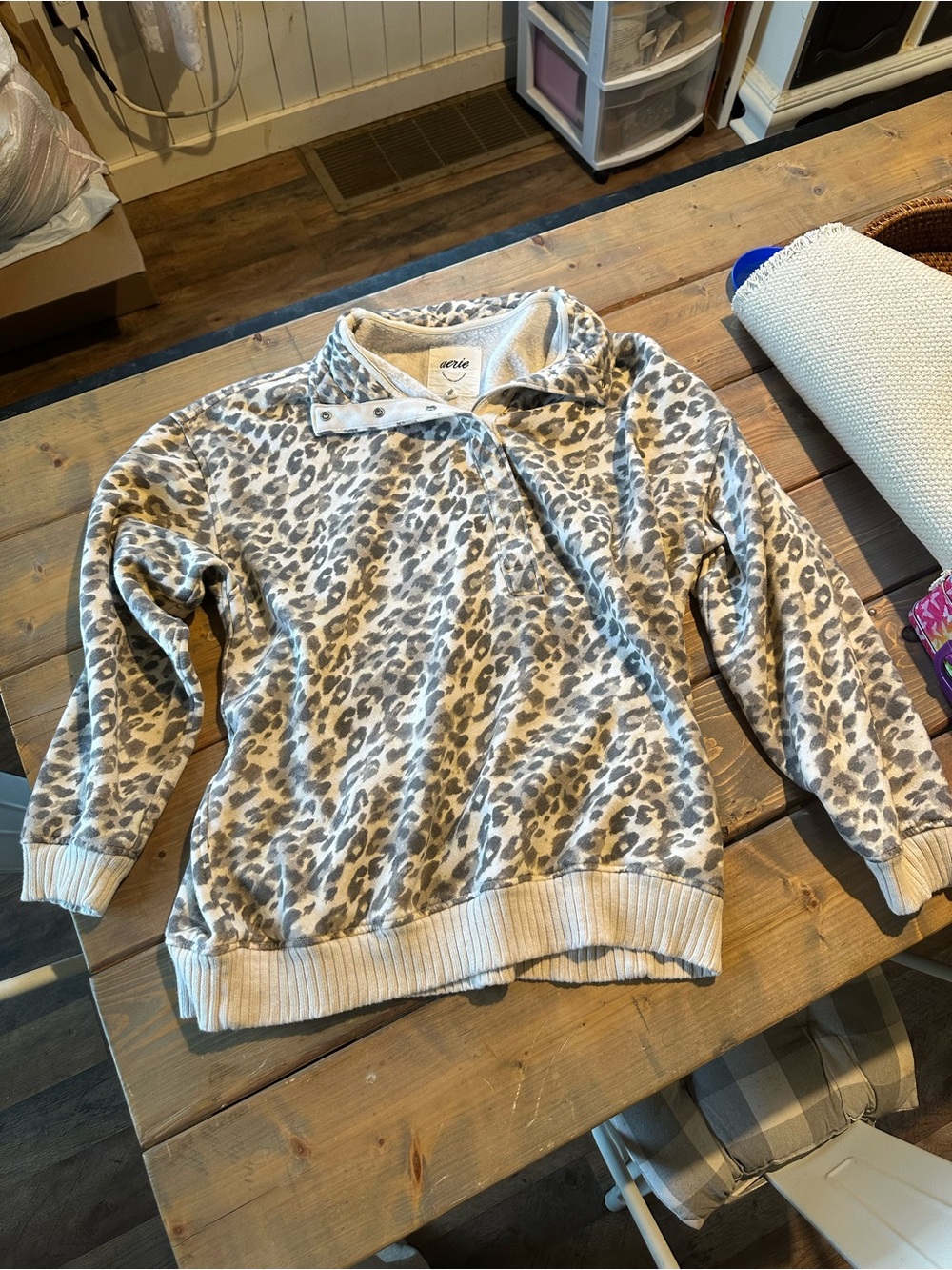 aerie Leopard Print Pullover Sweater - Cream and Gray